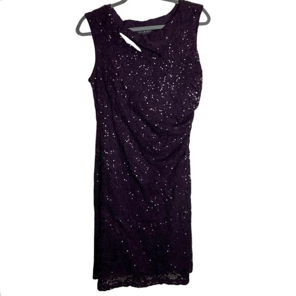 Scarlett Purple Sequin Lace Formal Dress Neckline Cutout Side Ruching Size 10 - Picture 2 of 14